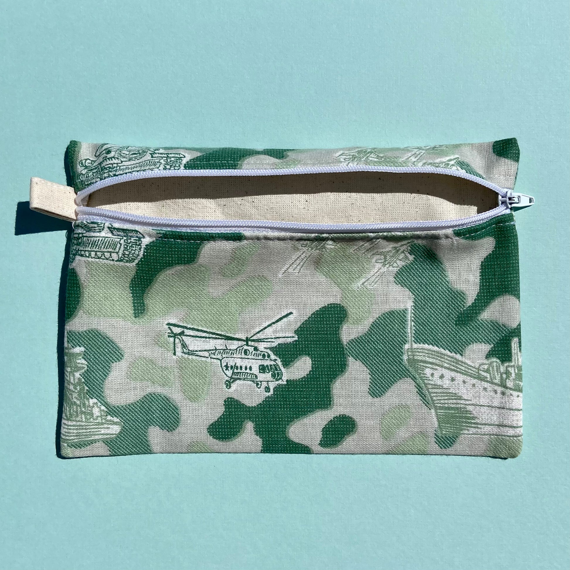 Army camp handmade pouch with green toy army soldiers 
